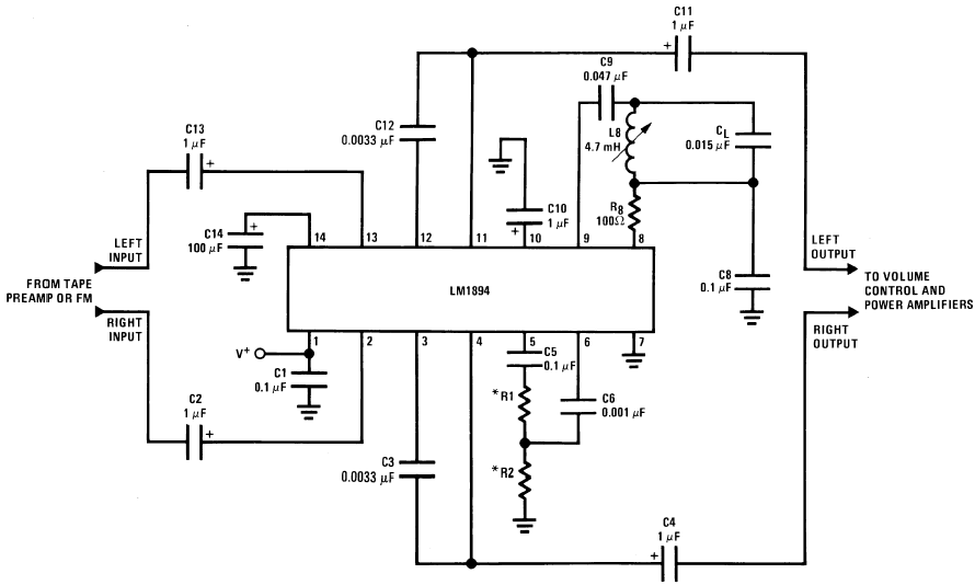 Základní zapojení obvodu LM1894