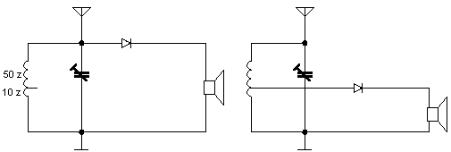 Schéma obou variant nejjednodušší krystalky